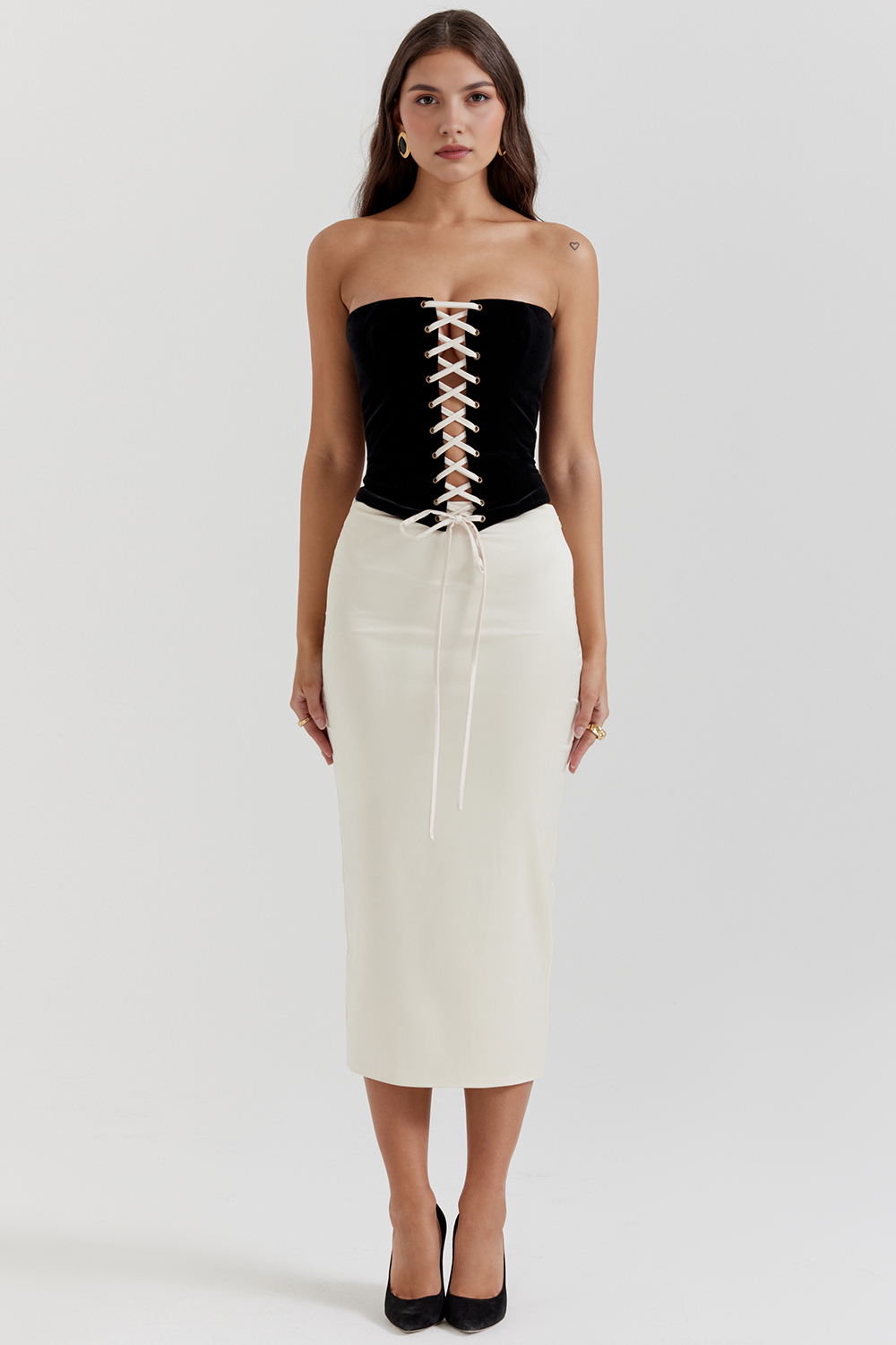 Conjunto Corset Anahy em cetim e poliéster elegante
