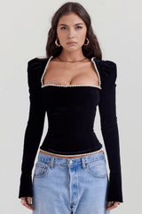 Corset Vyva Manga Longa Ariel em veludo preto