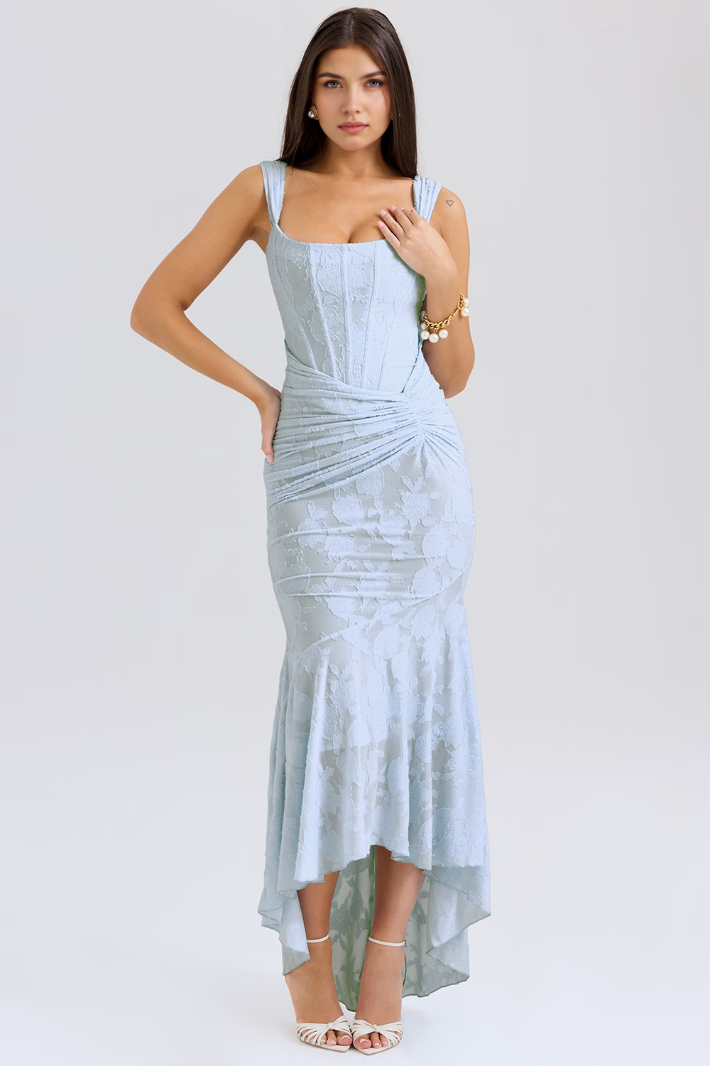 Vestido Bustier Anna com estampa detalhada e barbatanas