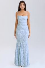 Vestido Longo Rebecca em jacquard com gola quadrada elegante