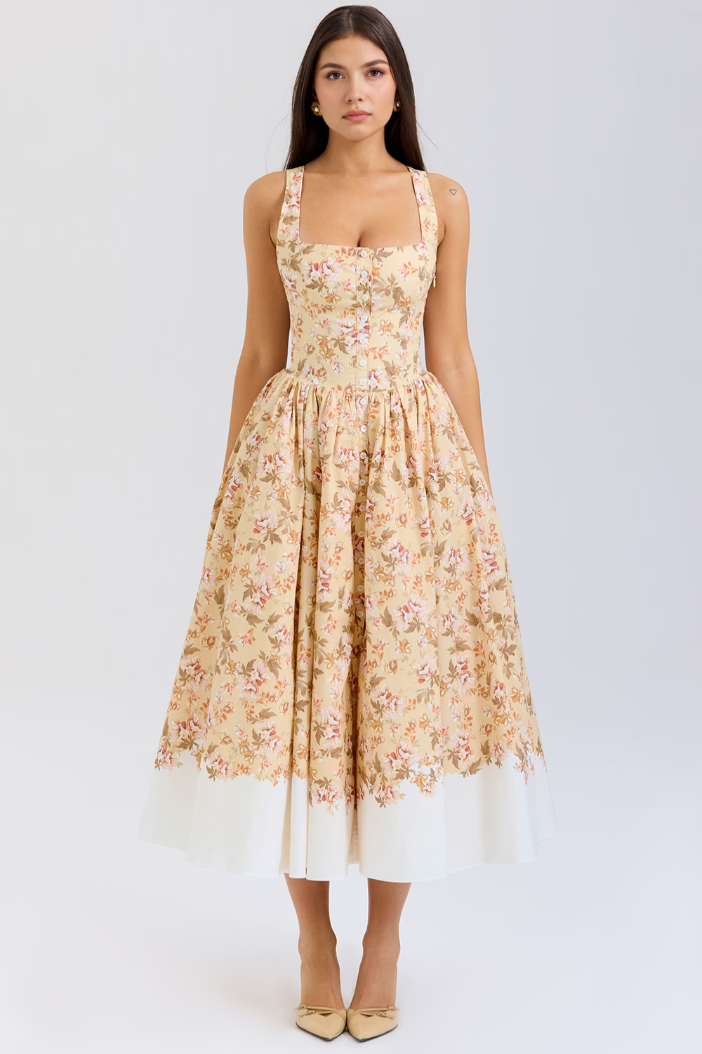 Vestido Vyva Bustier Emilia com botões centrais e busto sem bojo