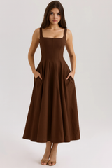 Vestido Vyva Bustier Lena midi com corpete costurado e cintura modelada