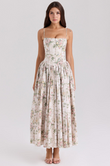 Vestido Vyva Modelador Ster longo floral em poliéster com corpete na cintura